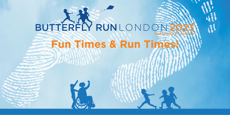 Butterfly Run 2023 logo with the words Fun Times & Run Times overlaid